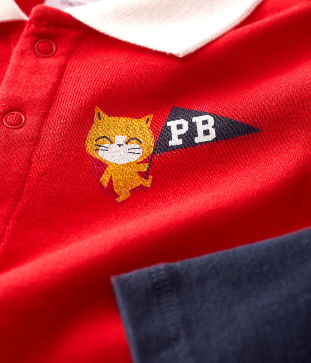 Polo en coton b&eacute;b&eacute;. rouge/bleu